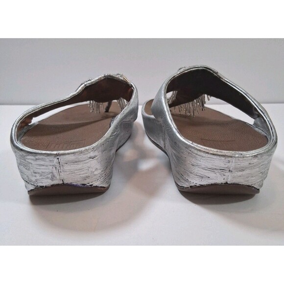 FitFlop Womens Sandals Flip Flops Size 5 Silver Beaded Tassel 534-011 Leather - Picture 5 of 7